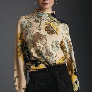 Anthoplogie The Beatriz Mock-Neck Sweater Blue Motif